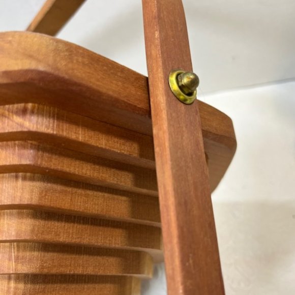 VTG Collapsible Octagon Wooden Fruit Bowl Basket Expandable, Foldable w/Handles - Picture 6 of 14